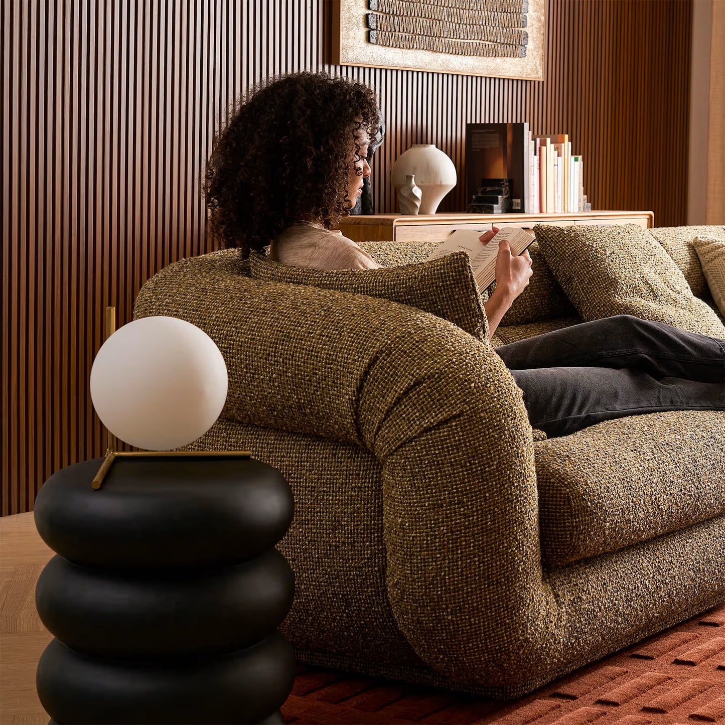 Solari Performance Fabric L-Shaped Sectional Couch with Ottoman