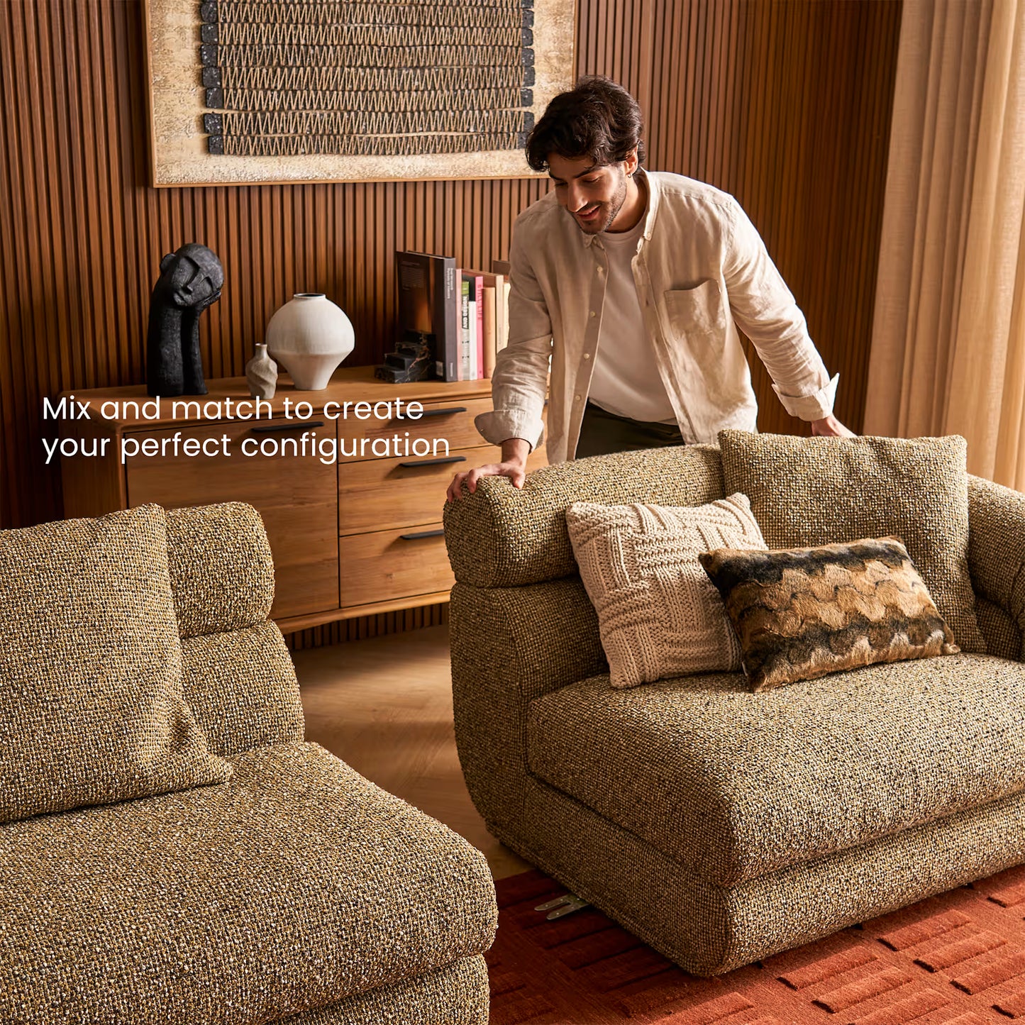 Solari Performance Fabric L-Shaped Sectional Couch with Ottoman
