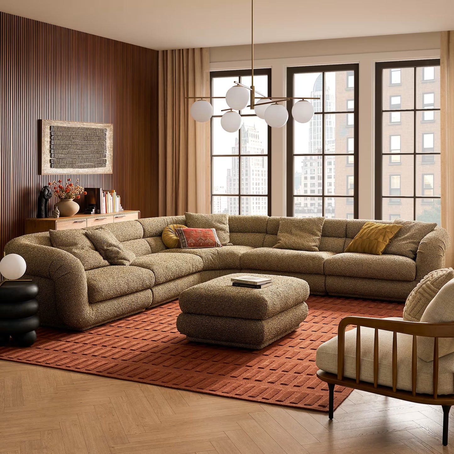 Solari Performance Fabric L-Shaped Sectional Couch with Ottoman