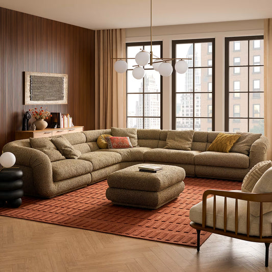 Solari Performance Fabric L-Shaped Sectional Couch with Ottoman
